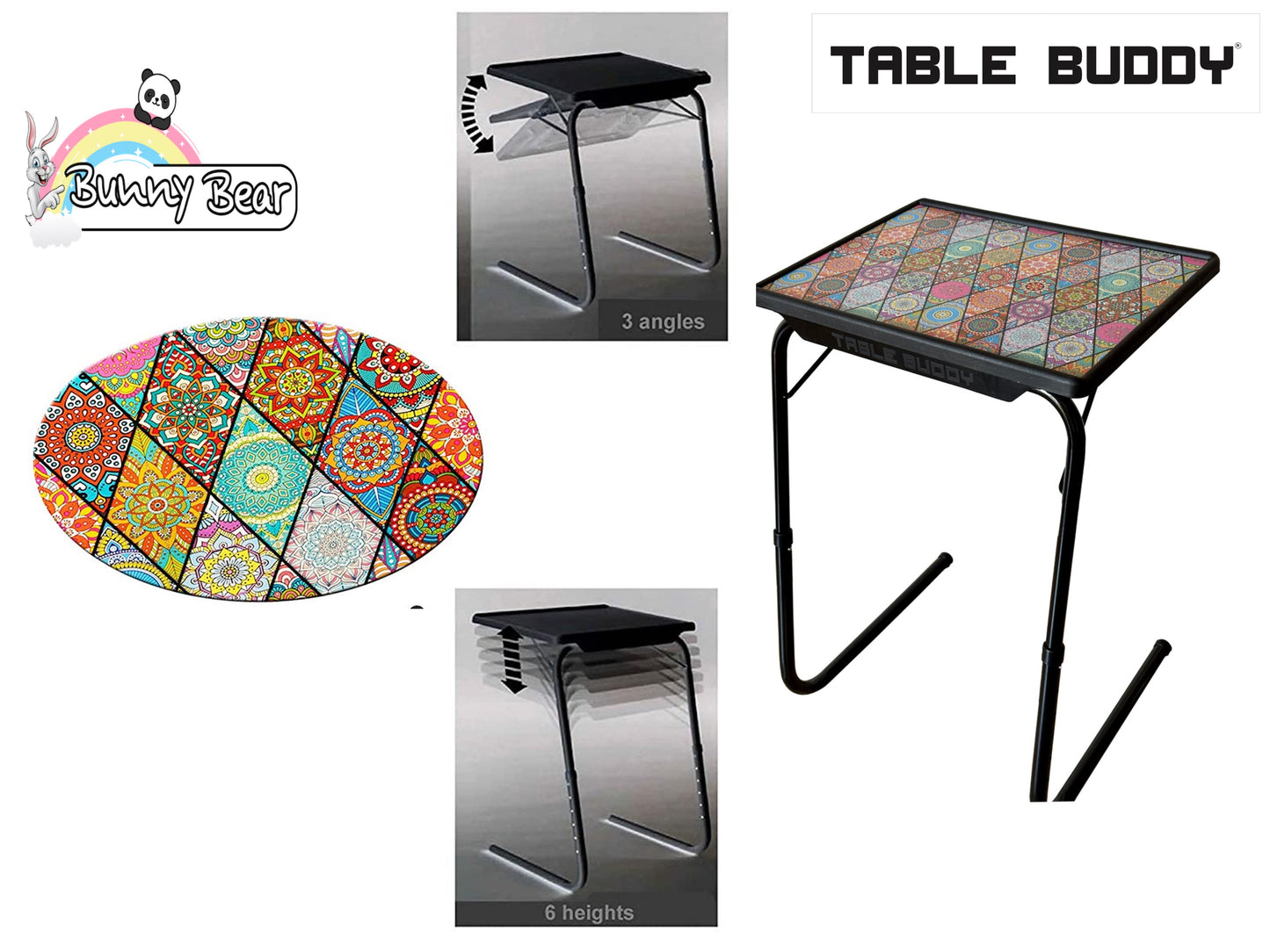 TABLE BUDDY ® | Adjustable Multi Position Portable Folding Table Mate | Mandala